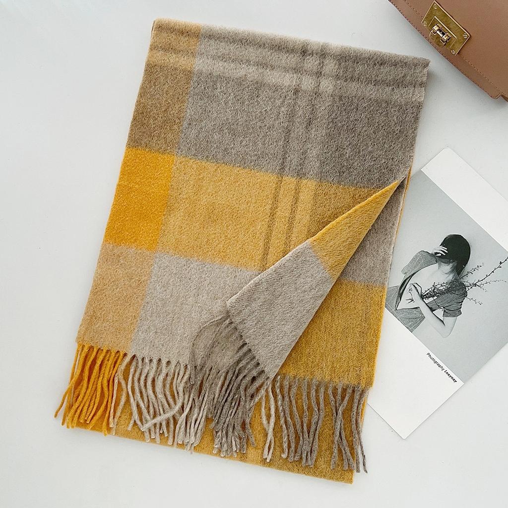 100% Pure Wool Scarf Female Winter Warm Cashmere Shawl Checkerboard Couple Accessory Outdoor Wrap Windproof Scarf