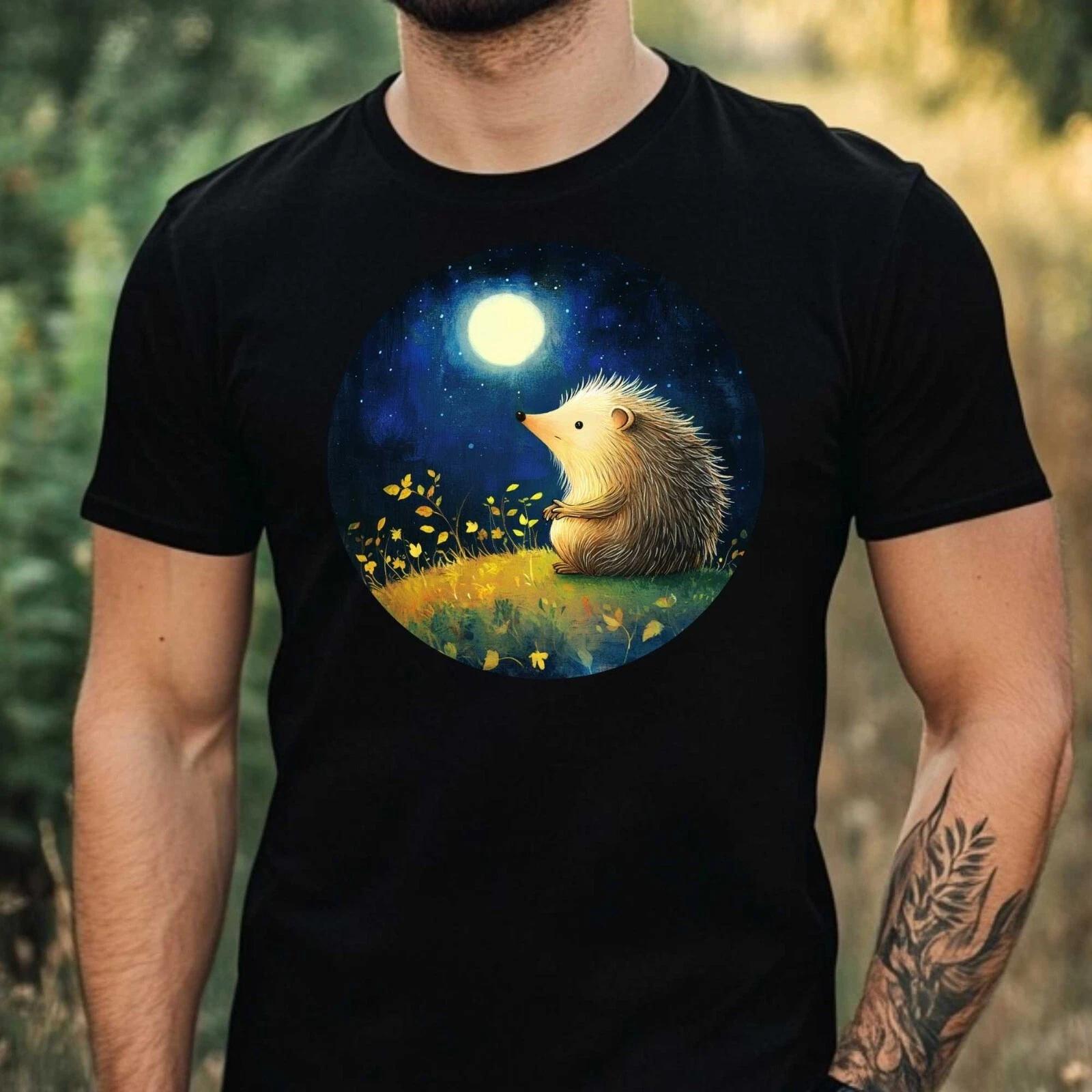 T-Shirt Herren Igel im Mondlicht Motiv Baumwolle Größe XS bis 5XL XL