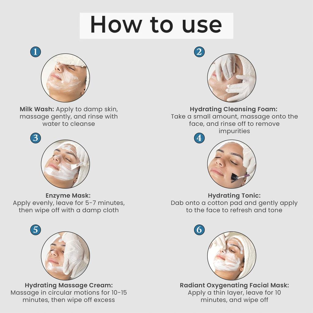 O3+ Bridal Facial Kit Hydrate & Glow 10 Steps for Dry Skin with Hyaluronic Acid, Green Tea Extract, Panthenol 42g+80ml