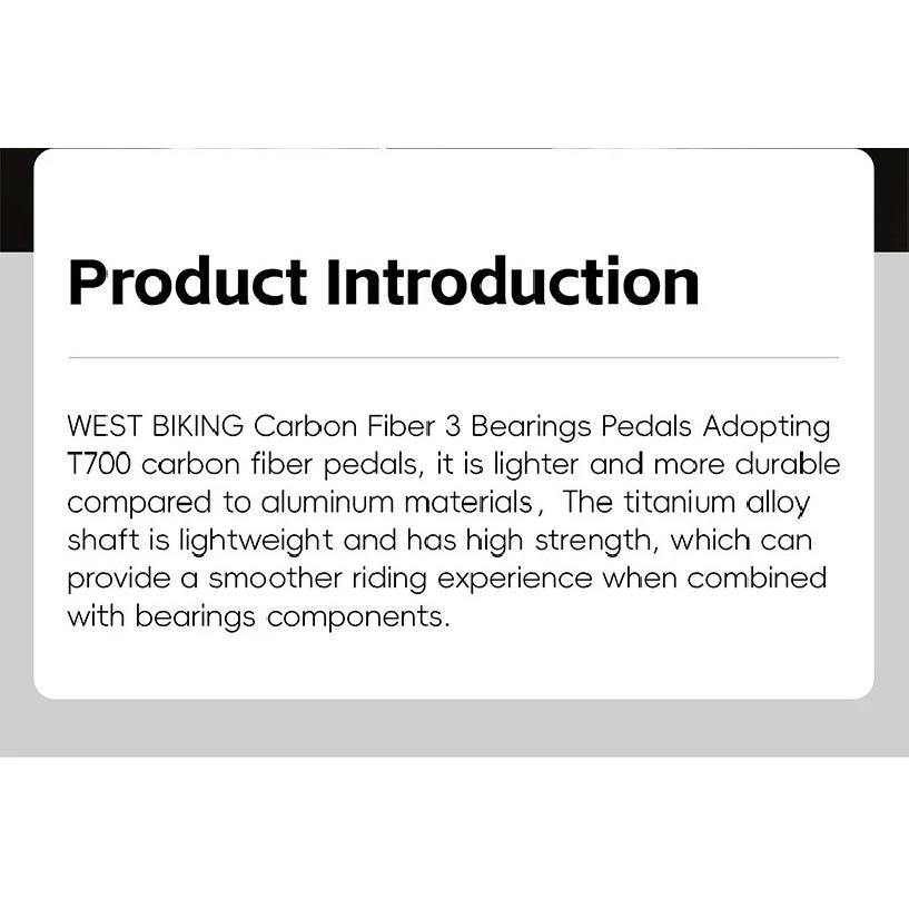 WEST BIKING Carbon Fiber Bicycle Pedals T700 Ultralight Titanium Axle 3 Bearings 2-sided Non-skid Stud MTB Road Bike Accessories