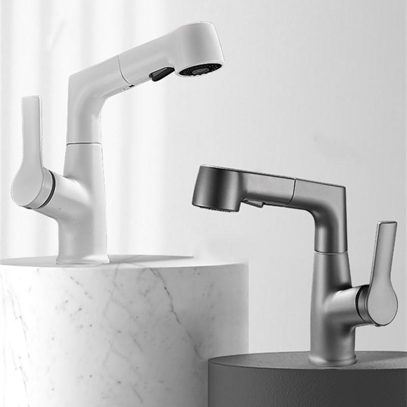 Gun Gray Bathroom Basin Faucet Deck Mounted Pull Out Sink Mixer Tap 360 Rotation Mixer Kitchen Sink Faucet
