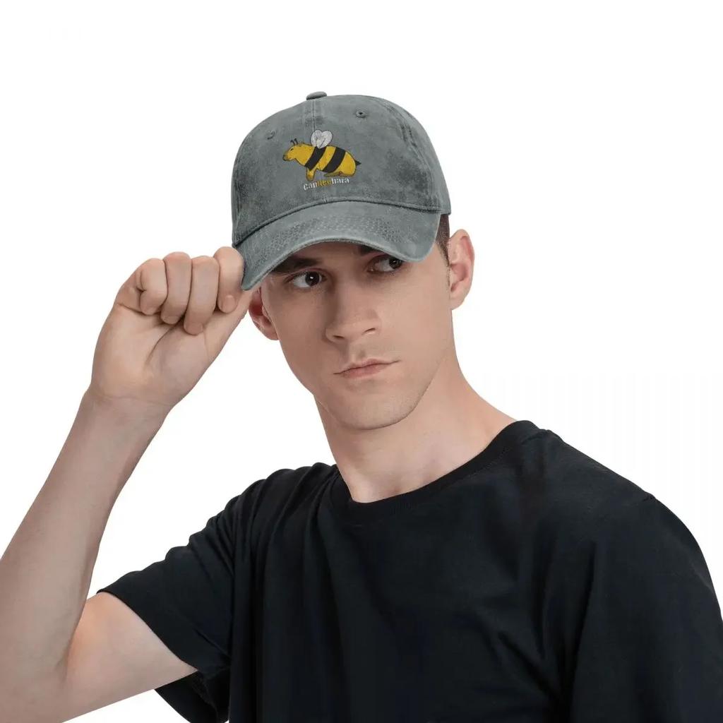 Fashion Capybara Bee Baseball Caps Unisex Distressed Denim Sun Cap Parody Capybaras All Seasons Travel Adjustable Caps Hat