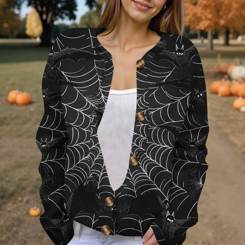 Women's Fashion Printed Long Sleeve Knitted Cardigan Button Down Jacket
