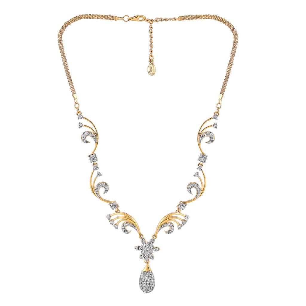 Estele vergoldetes Halsketten-Set mit amerikanischem Diamant und 24-karätiger Blume für Damen