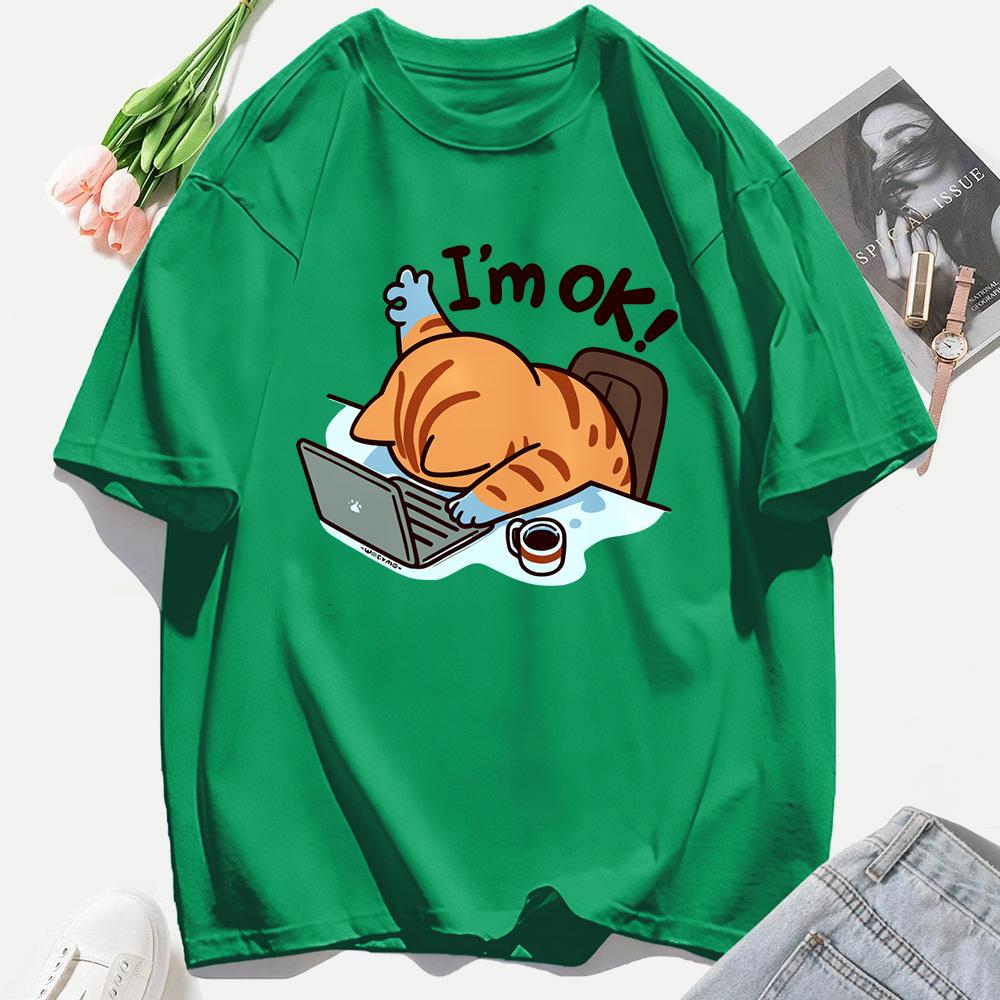 

Кот, который упорствует в работе, Принт Женские футболки Повседневные Хип-хоп Футболки Топы Многоцветный Хлопок Спортивная одежда Свободный Короткий рукав Женский 4XL