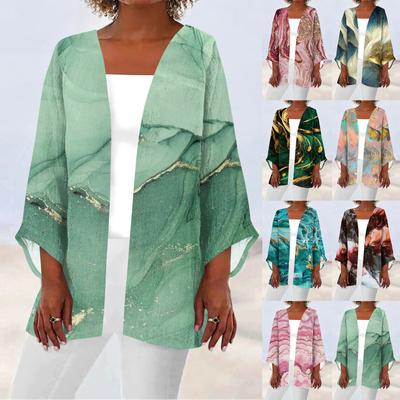 Women's Casual Fashion Retro Printed Lightweight Medium Length Jacket Cardigan