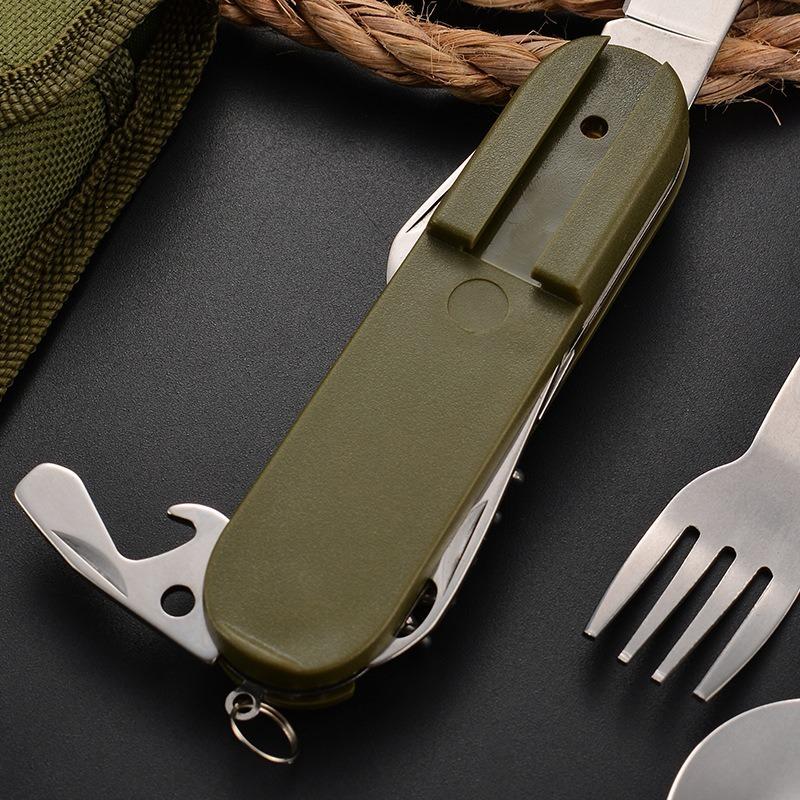 7 In 1 Multifunctional Outdoor Cutlery Portable Knife Spoon Fork Opener Can Opener Picnic Camping Hiking Trip Foldable Cutlery