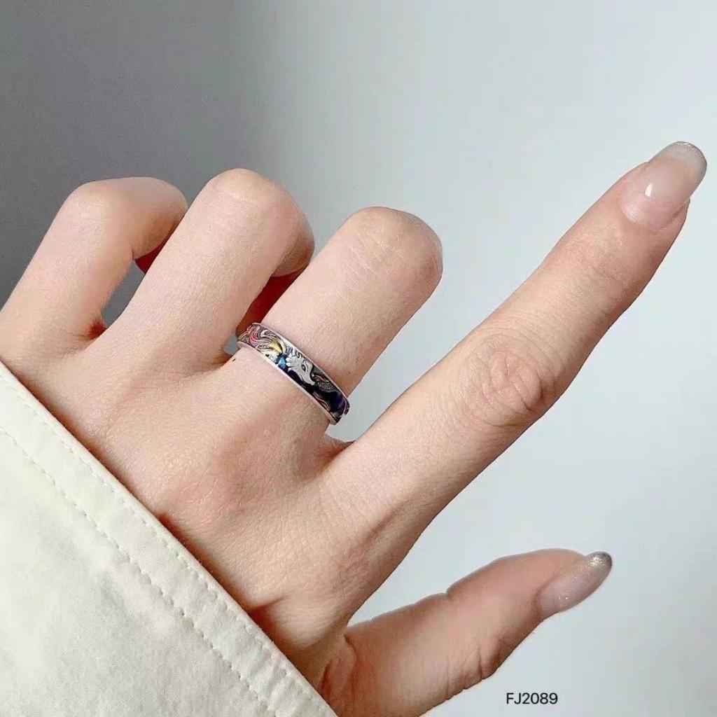 Adjustable Enamel Fox Ring, Stainless Steel Color Painting Jewelry for Women Men, Comfort Fit Daily Wear Gift Idea