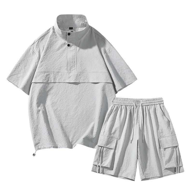 

Комплект из двух частей футболки с короткими рукавами в клетку Bubble Plaid, мужской летний повседневный пляжный спортивный костюм 3XL серый