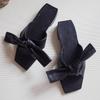 Cowhide version~ niche cross bow square head slippers women's outer wear summer flat bottom low heel one word sandals