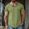 Mens Solid Color Frayed Hem Slim Fit Short Sleeve T Shirt