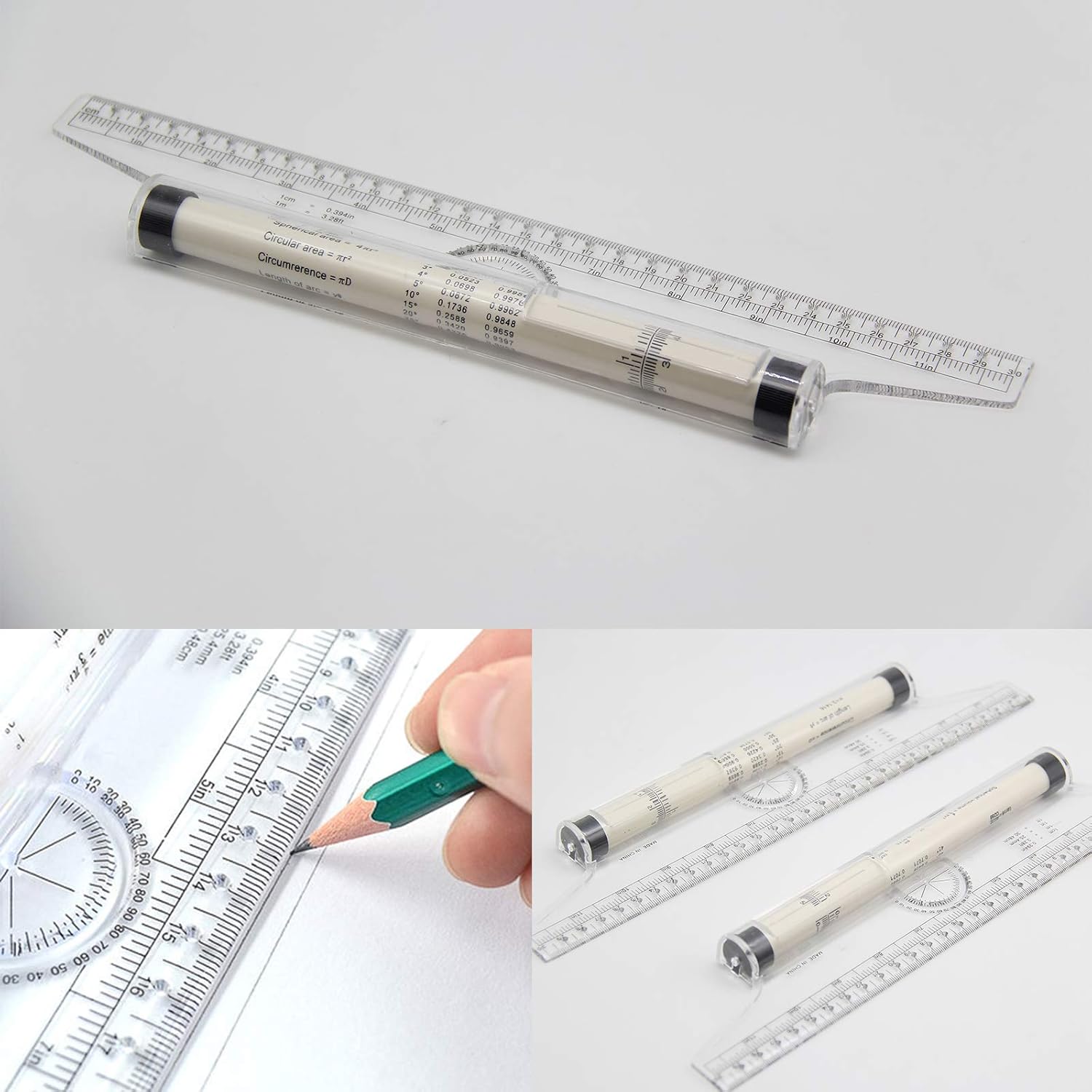Plastic Measuring Rolling Ruler, Pack of 2, Multifunctional Measuring Rolling Ruler Drawing Roller Ruler, Ruler for Measuring, Drafting, Student,