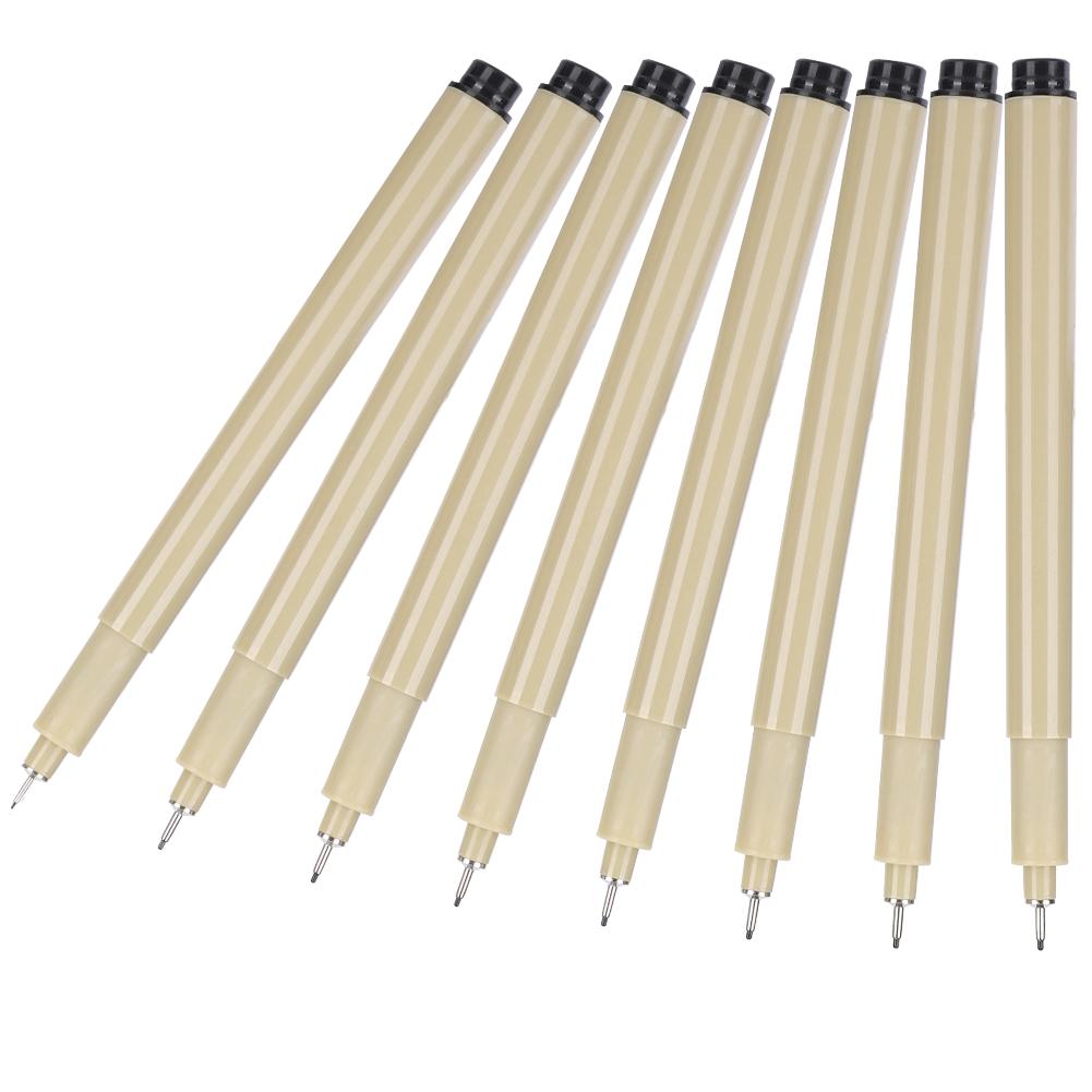 8PCs Tube Pen Hook Line Drawing Tracing Tool Japanese‑Style Plastic Penholder Black Refill