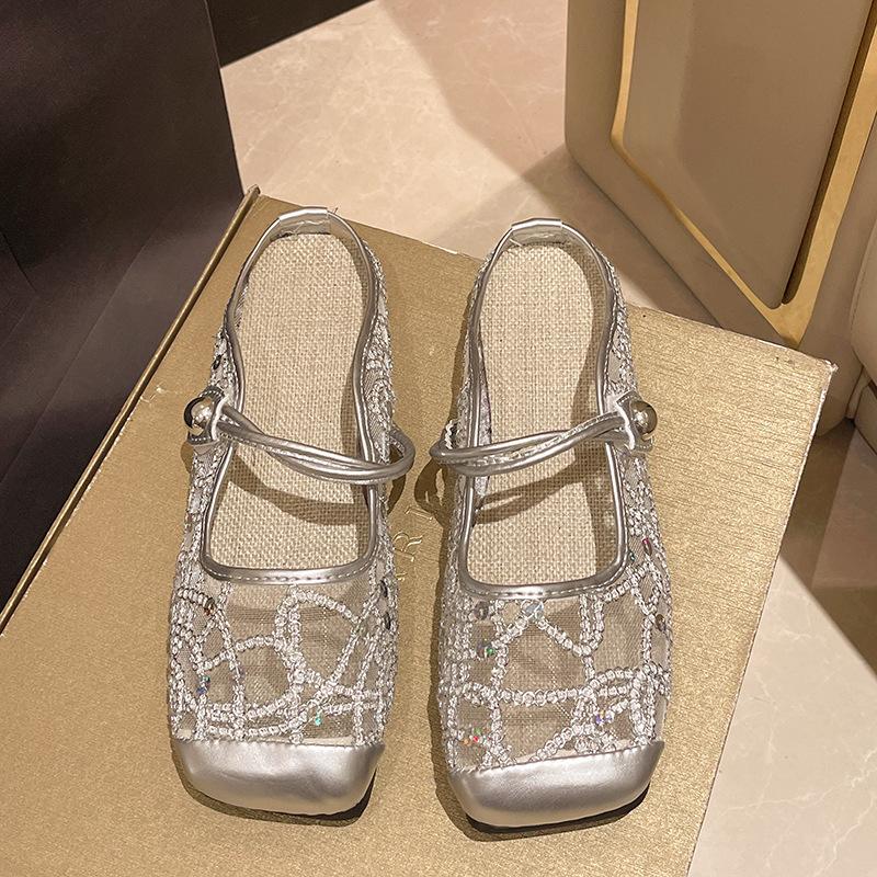 Fashion Summer Woman's Lace Slippers French Women Sandals Flat Shoes Fashion Street Style Casual Ladies Dress Shoes MaryJane Shoes Mujer