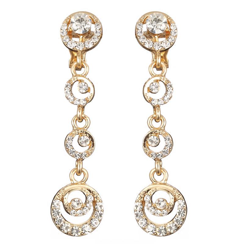 Vergoldete mondförmige Strass-Ohrringe, lange Ohrringe, keine durchbohrten Ohrclips, für Damen, Party-Ohrstulpen-Schmuck