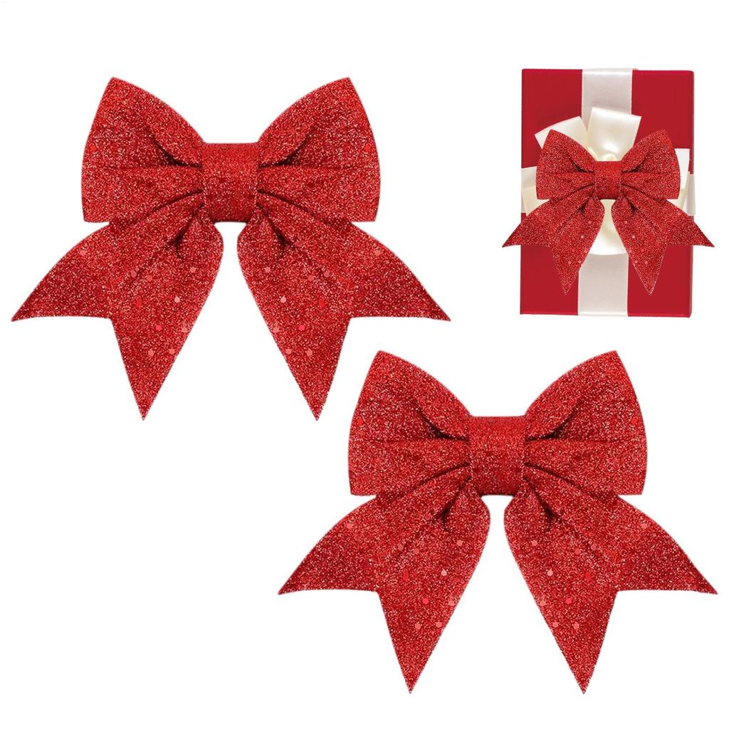 Christmas Bows For Tree 2 Piece Sparkly Ornament Tie Ribbon Christmas Bows For Wrapping For Home Outdoor Farmhouse Wall Indoor