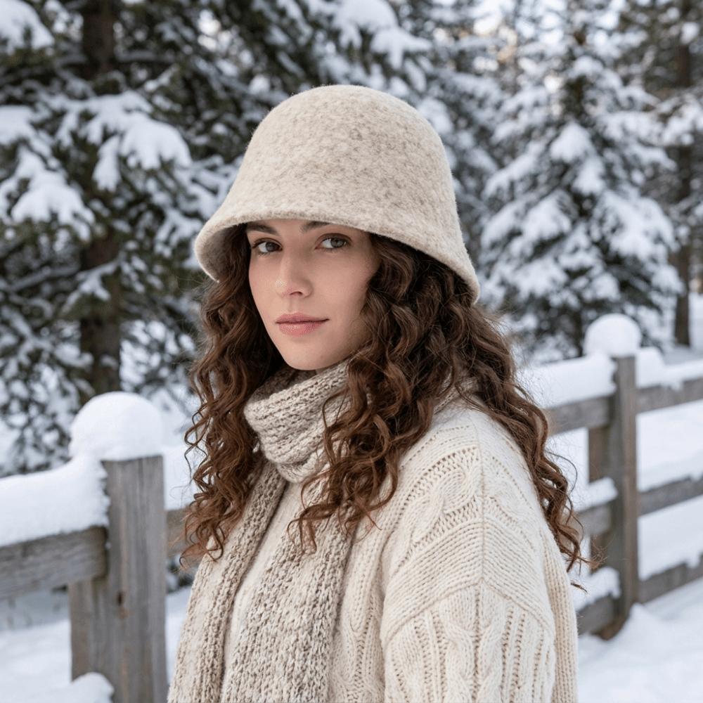 Windproof Wool Fisherman Hat Solid Color Winter Warm Bucket Hat Sweet Knitted Beanie Women