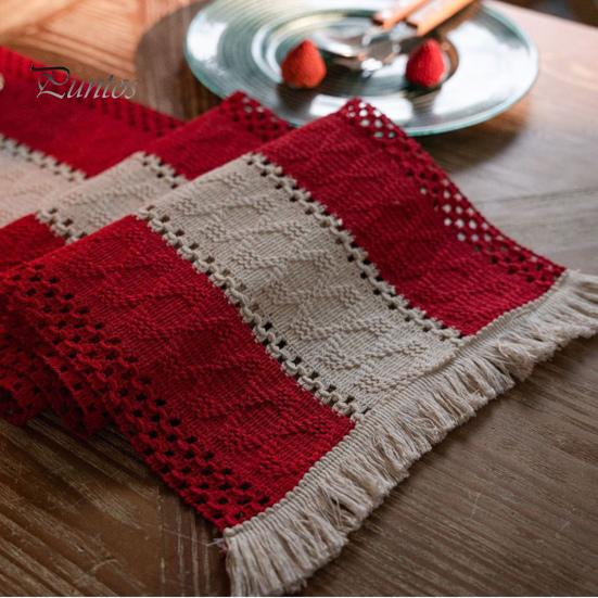 Table Runner for Family Gatherings Boho Striped Runner, Fringed Edge Cotton Linen Rustic Natural Woven Kitchen Farmhouse Dining Table, Home