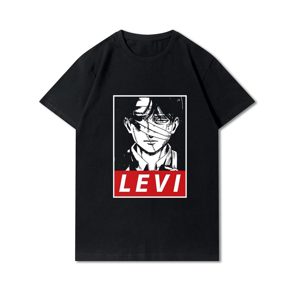 Plus Size Anime Attack On Titan Unisex trička Levi·AckerUnisex Eye Punk Tops Letní Harajuku Volné Gotické Topy s krátkými rukávy