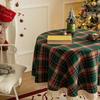 Christmas Plaid Pattern Tablecloth Pastoral Style Round Retro Luxury TableCloth with Tassel Holiday Party Table Cover Home Decor