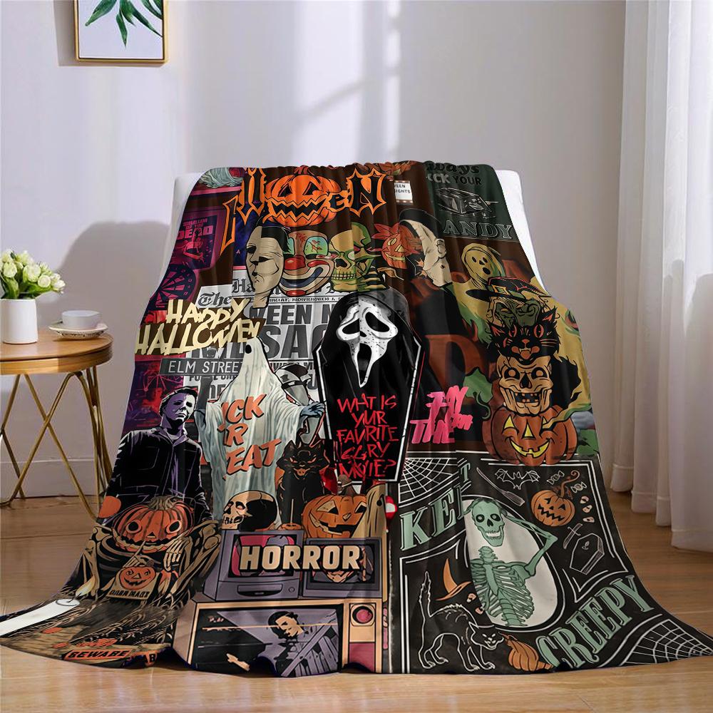 Horror Movie Halloween Flannel Blanket Warm Soft Halloween Christmas Couch Warm Cozy Decorative Decor Gift for All Season