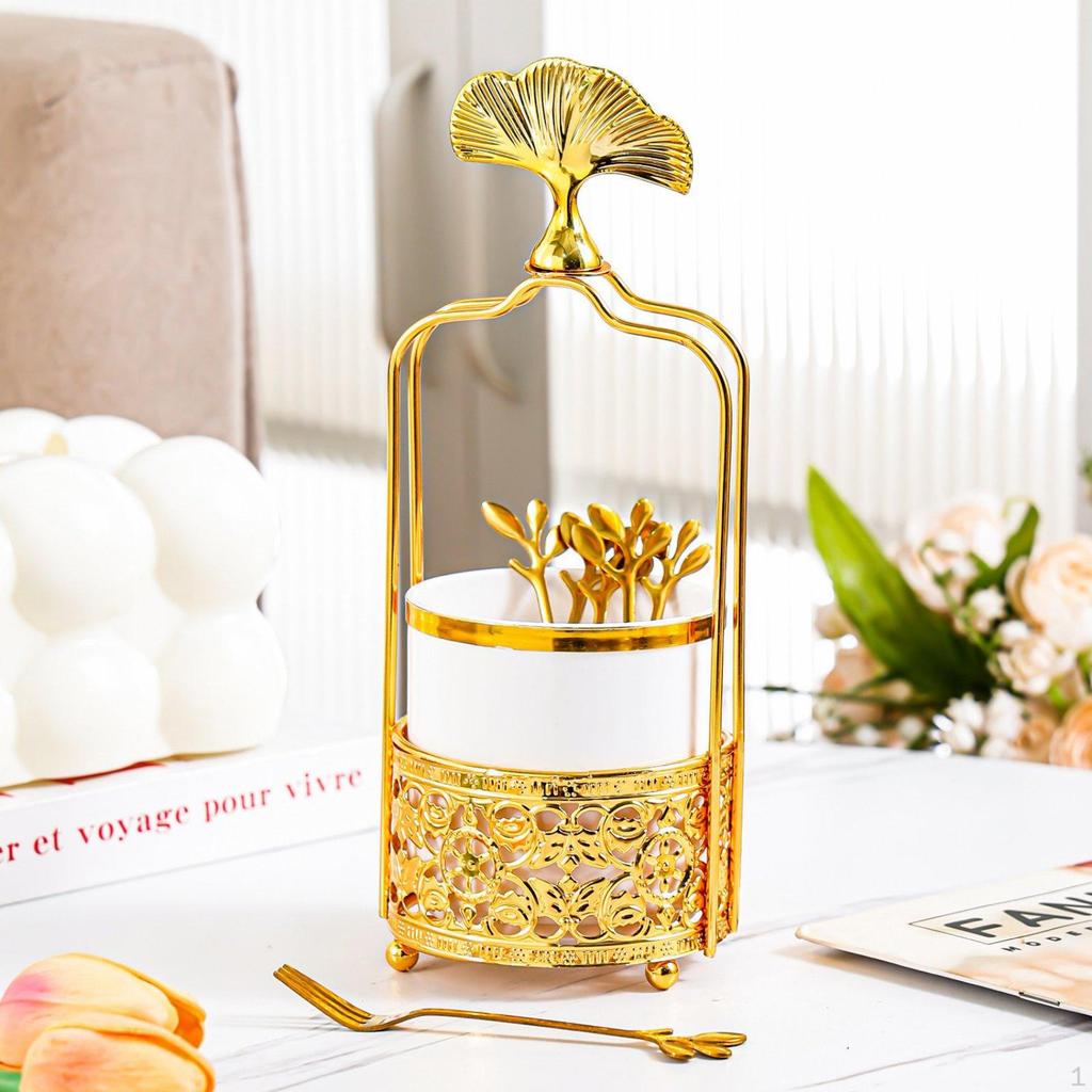 Fruit Fork Set with Holder Stainless Steel Small Tasting Light Luxury Design Serving Ware