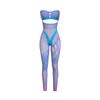 Kkx Fashion Heels Cut Out Mesh Stitching Rhinestone Tube Top Jumpsuit Street Sexy Skinny Slimming Jumpsuit