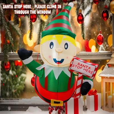 Christmas Inflatables Elf Broke Out from Window Prop Inflatable Outdoor Decoration for