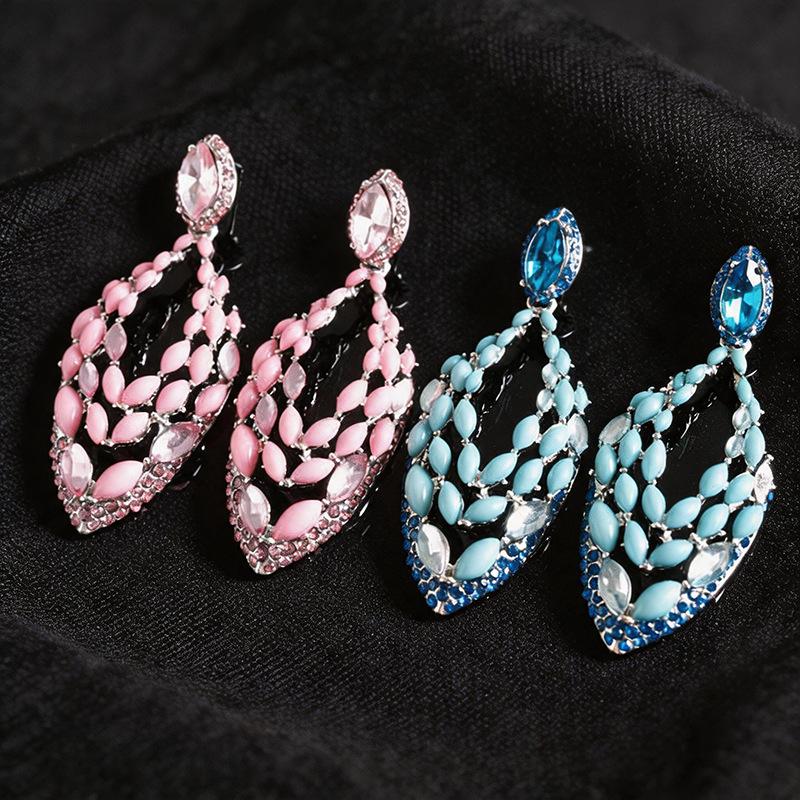 High-End European & American Silver Needle Diamond Water Drop Pendant Earrings