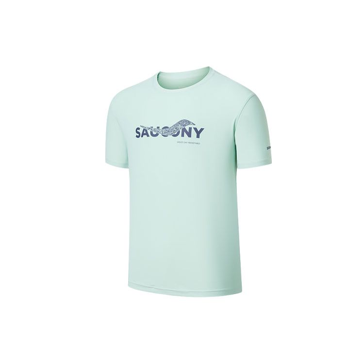 Saucony Letter Logo Pattern Printed Sports Short Sleeve T-Shirt Men T-Shirts Matcha-Green SC2239071-2