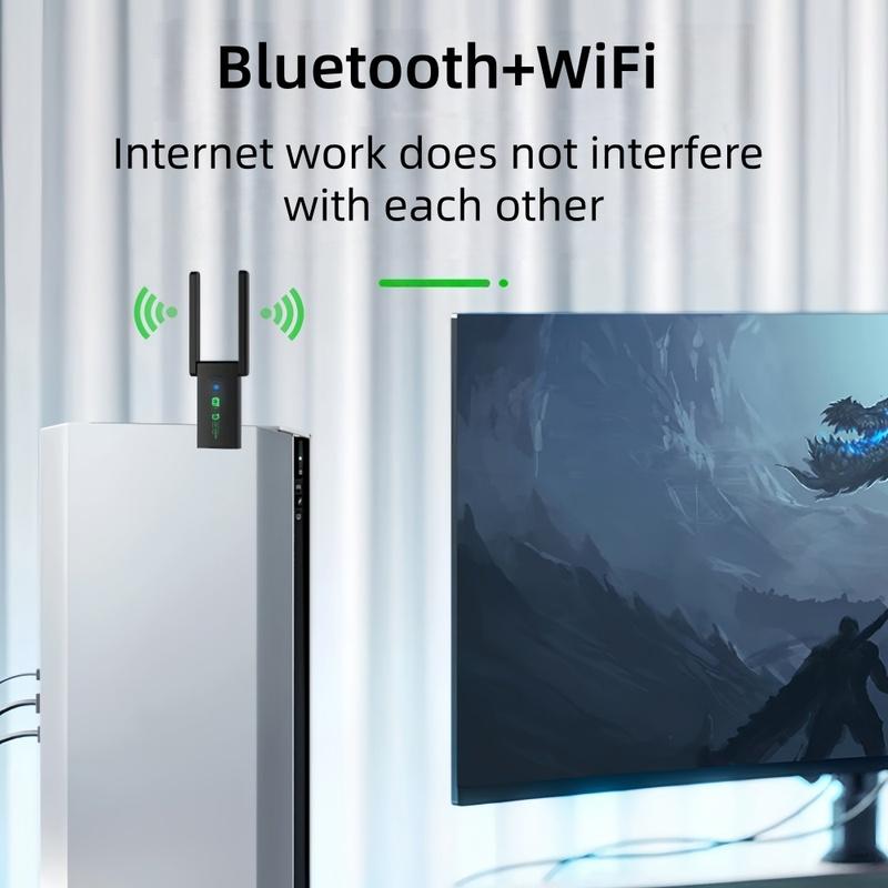 1300Mbps USB Adapter WiFi 6 Bluetooth 5.3 Network Card Dual Band 2.4G/5GHz Driver Free Wireless Receiver for Desktop Laptop PC