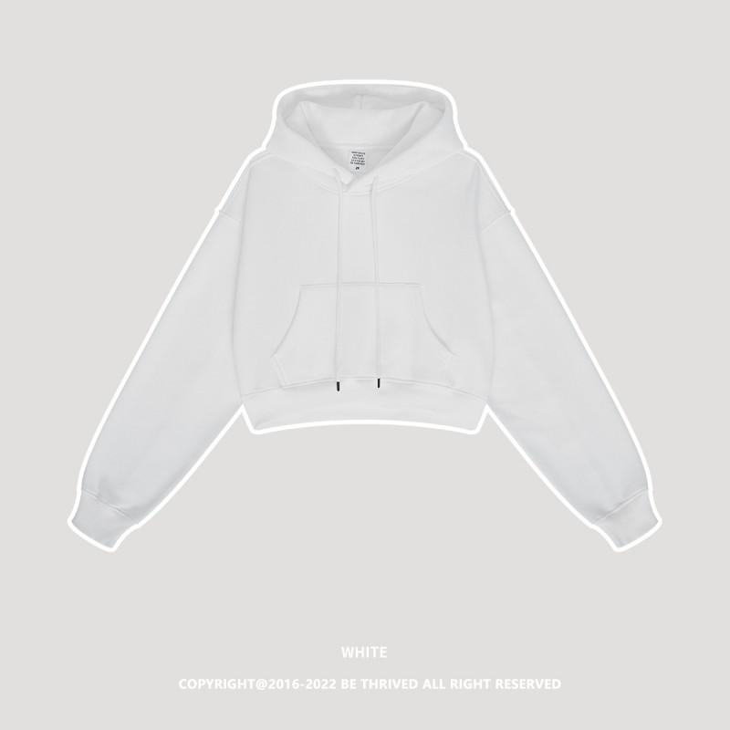 Women's Autumn and Winter Plus Cashmere Solid Color Hoodie Spice Girls Miss Umbilical American Pullover Top