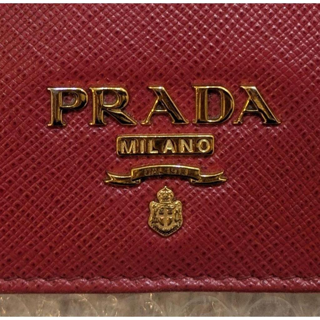 Used Beautiful Condition PRADA Saffiano Leather Bi-fold Wallet Red