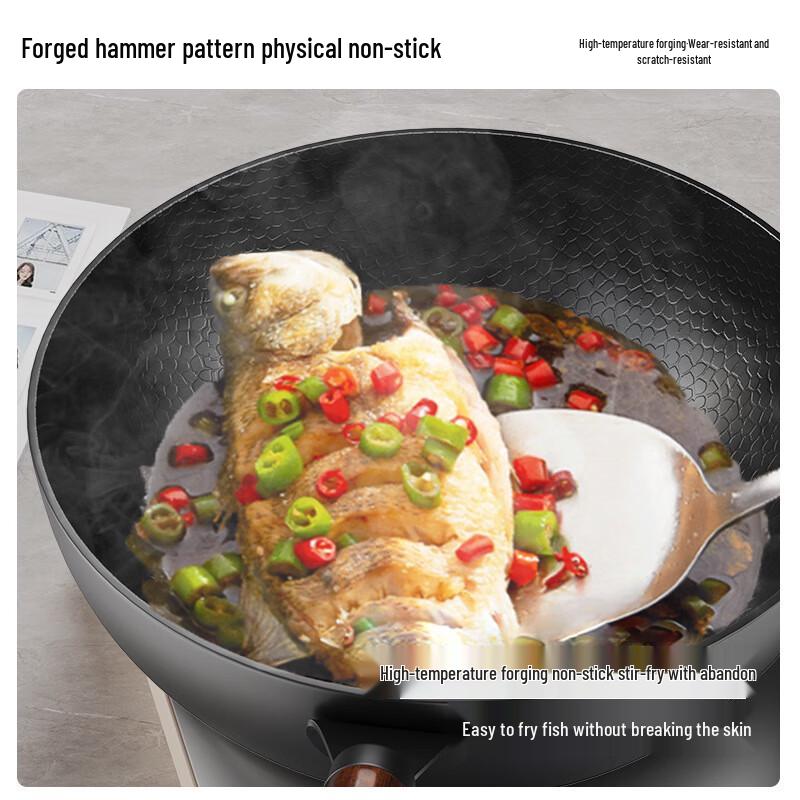 Yingtang 28cm Hammered Wrought Iron Uncoated Frying Pan with Lid