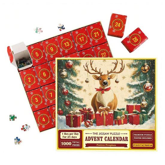 1000Pcs/Set Christmas Jigsaw Puzzle Advent Puzzle 2025 24 Days Educational Puzzle Xmas Countdown Calendar Decoration Holiday Party Gift