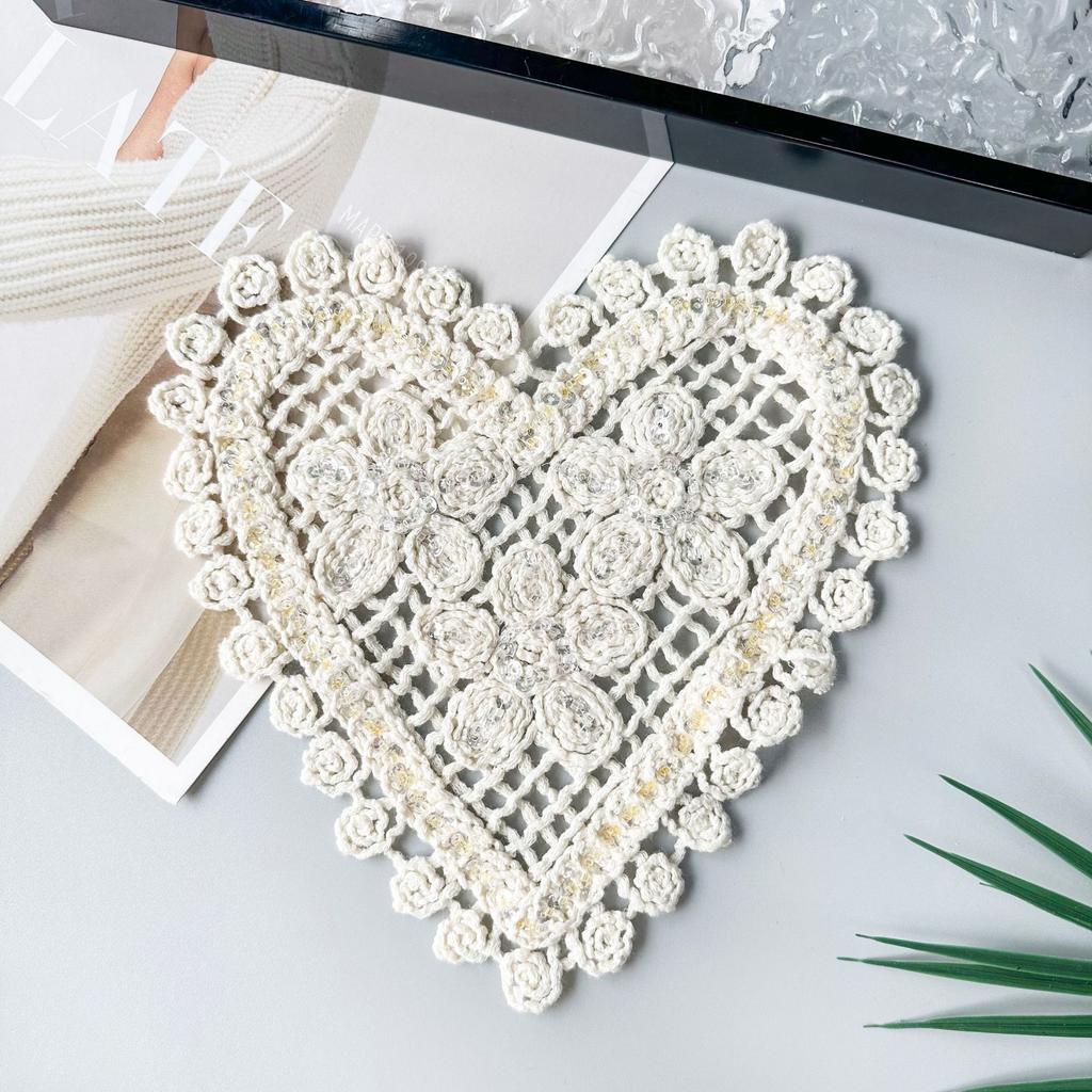 Apricot Heart-Shaped Hollow Cotton Thread Woven Sequins Embellishment Cloth Sticker Clothing Top T-Shirt Dress Decorative Accessories