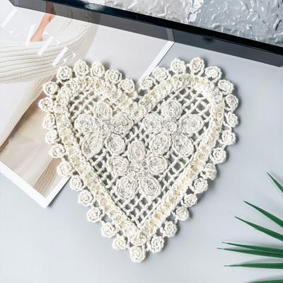 Apricot Heart-Shaped Hollow Cotton Thread Woven Sequins Embellishment Cloth Sticker Clothing Top T-Shirt Dress Decorative Accessories