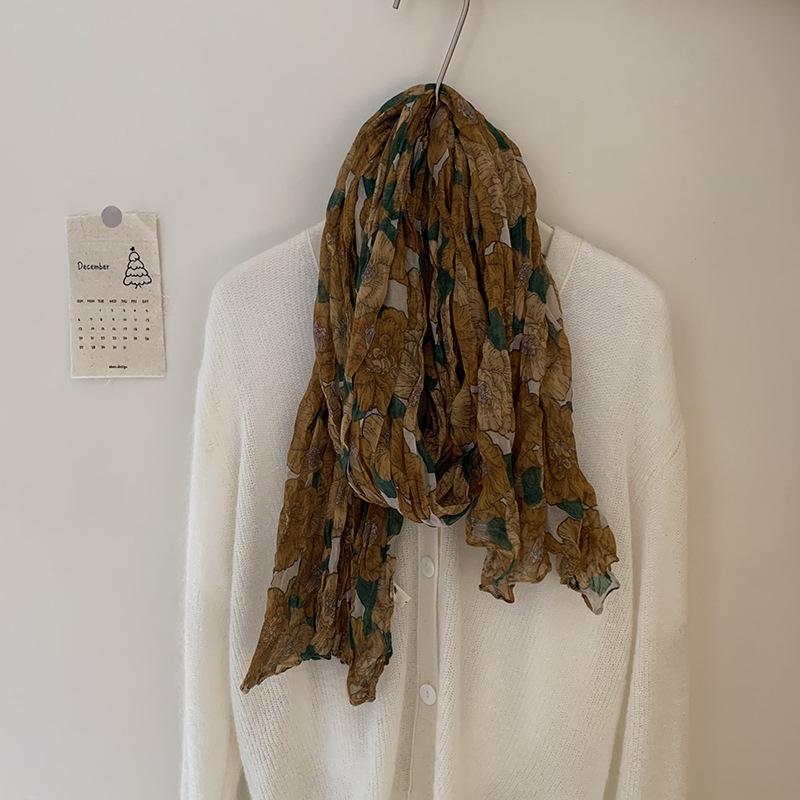 Cotton and Linen Scarf Autumn Floral Retro Silk Scarf Shawl Floral Fried Dough Twists Scarf