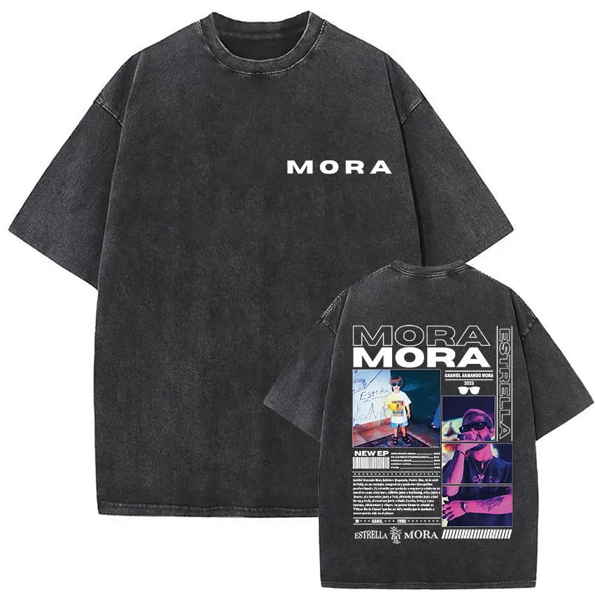 Vintage Washed Mora Lo Mismo De Siempre Album Letter Print TShirt Mens Women High Quality Fashion Oversized Cotton T Shirts