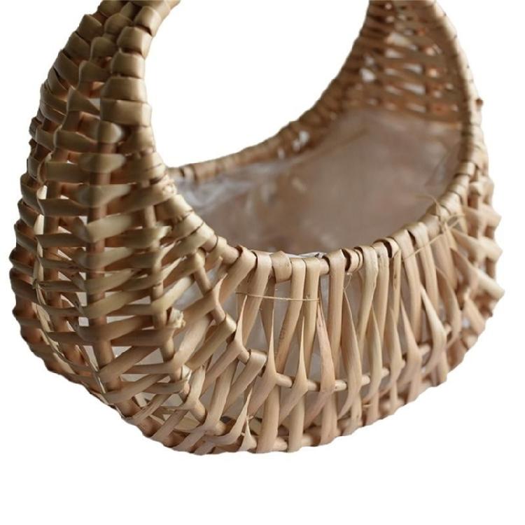 Moon Shape Plant Holder Basket With Sturdy Handle Decorative Storage Bin For Convenient Portability