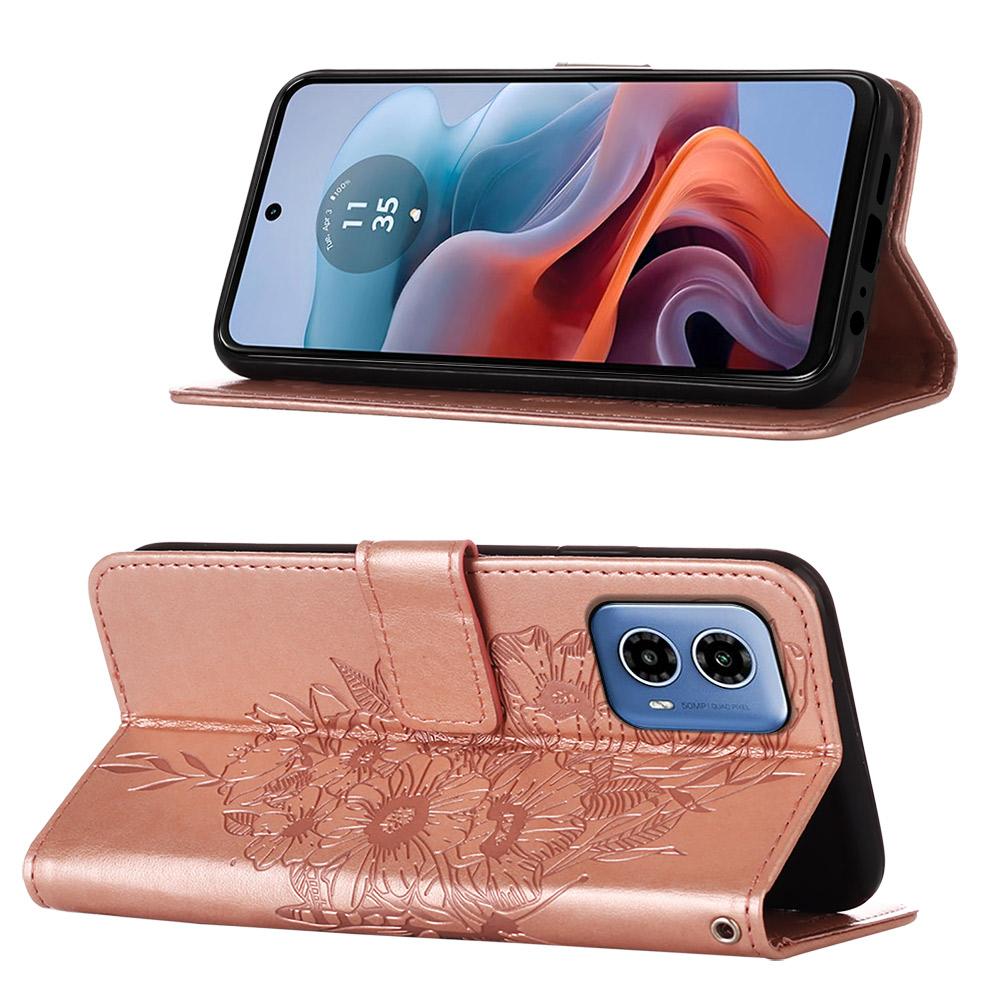 Für Motorola Moto G45 5G/G34 5G Brieftasche Hülle mit Handschlaufe Schmetterlingsprägung Leder Handyhülle