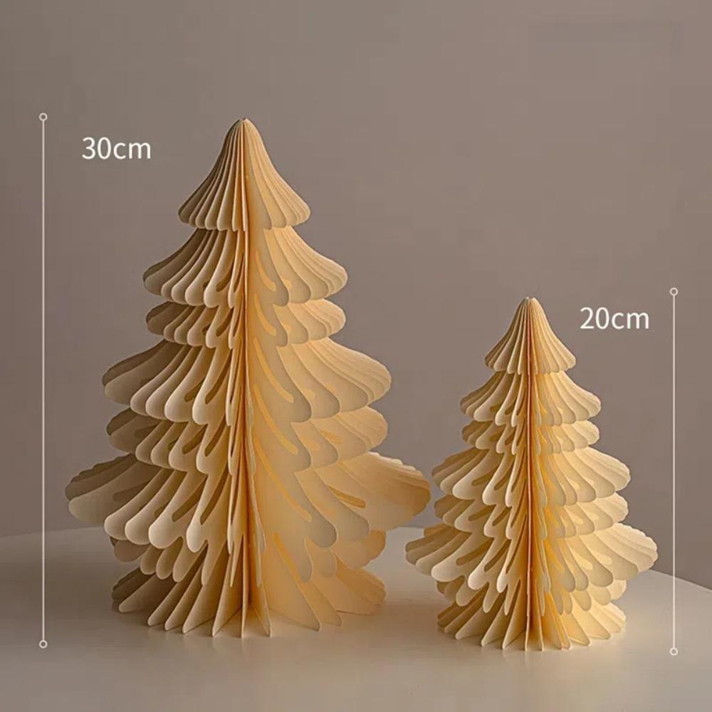 2pcs Trendy 20/30cm Christmas Tree Ornament 3D Paper Party Favers Mini Folding Xmas Tree Desktop Decor Handmade Honeycomb Ball