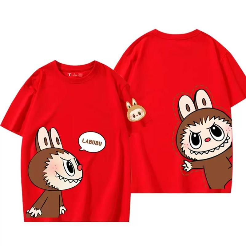 

Cartoon Labubu printed women s short-sleeved T-shirt round neck summer loose casual top S