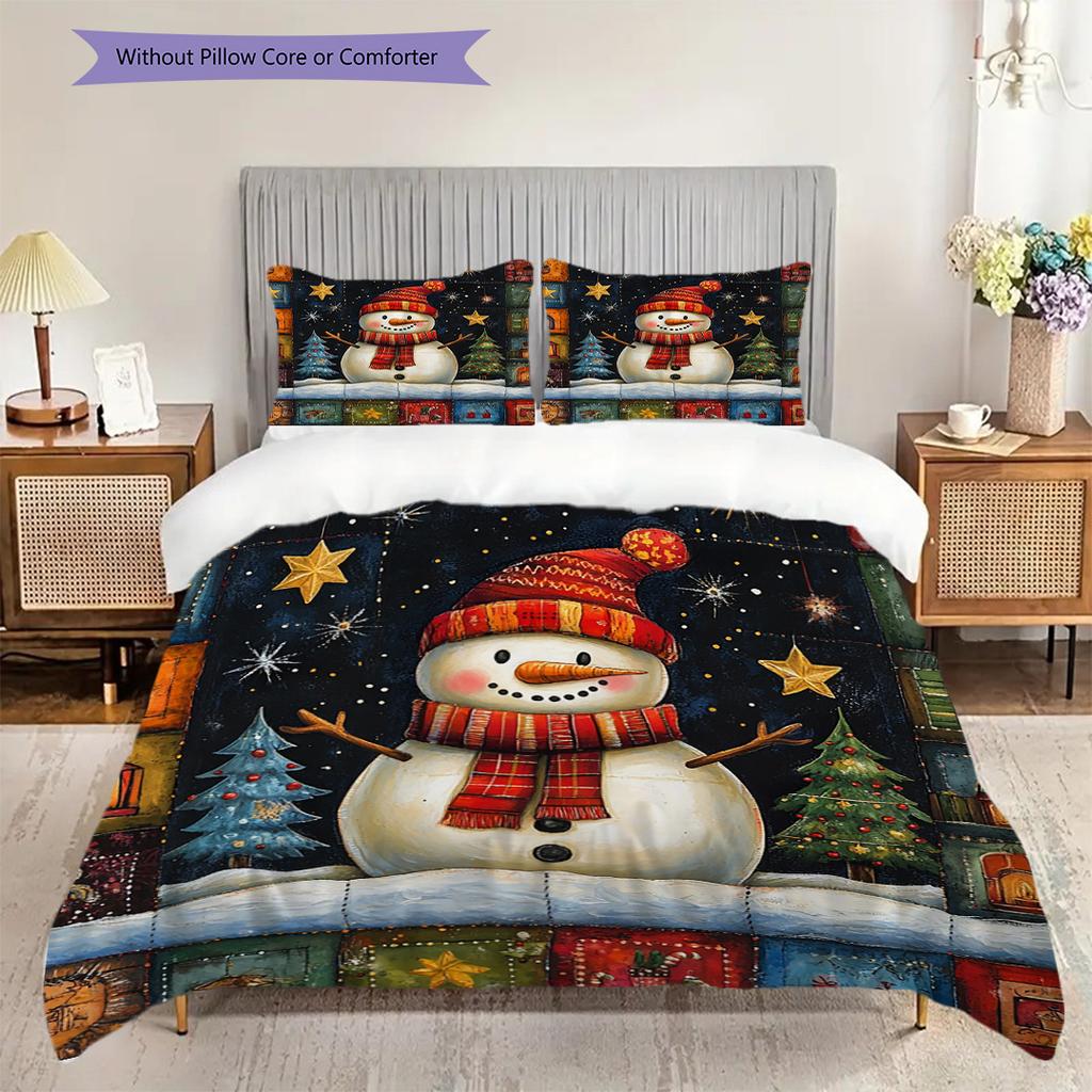 snowman Pattern Bedding Quilt Set Quilt Cover Pillowcase Home Decoration Birthday Gift (1 * duvet cover + 2 * pillowcase, without core)