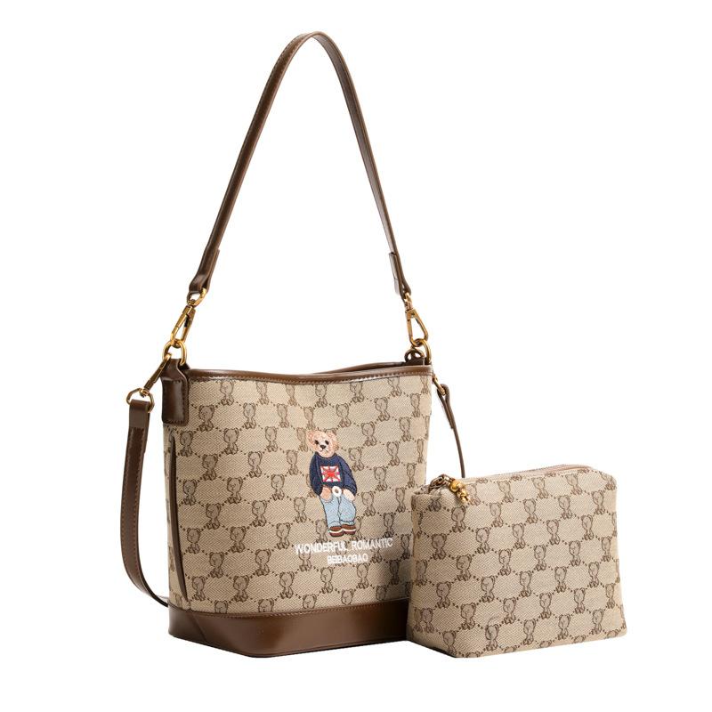 Bestickte Bären Mutter und Sohn Tasche kleine Freizeit Umhängetasche schlichte feminine Umhängetasche neue Mode