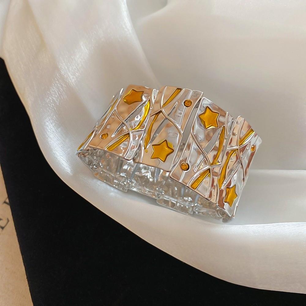 Blue/Yellow Star Zinc Zinc Alloy Bracelet Hand Ring Women's Hand Bracelet Elastic Square Star Bangle  Girl