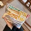 Colorful Stripes Corduroy Cosmetic Bag Portable Travel Toiletry Bag Skincare Sundries Aesthetic Makeup Storage Bag