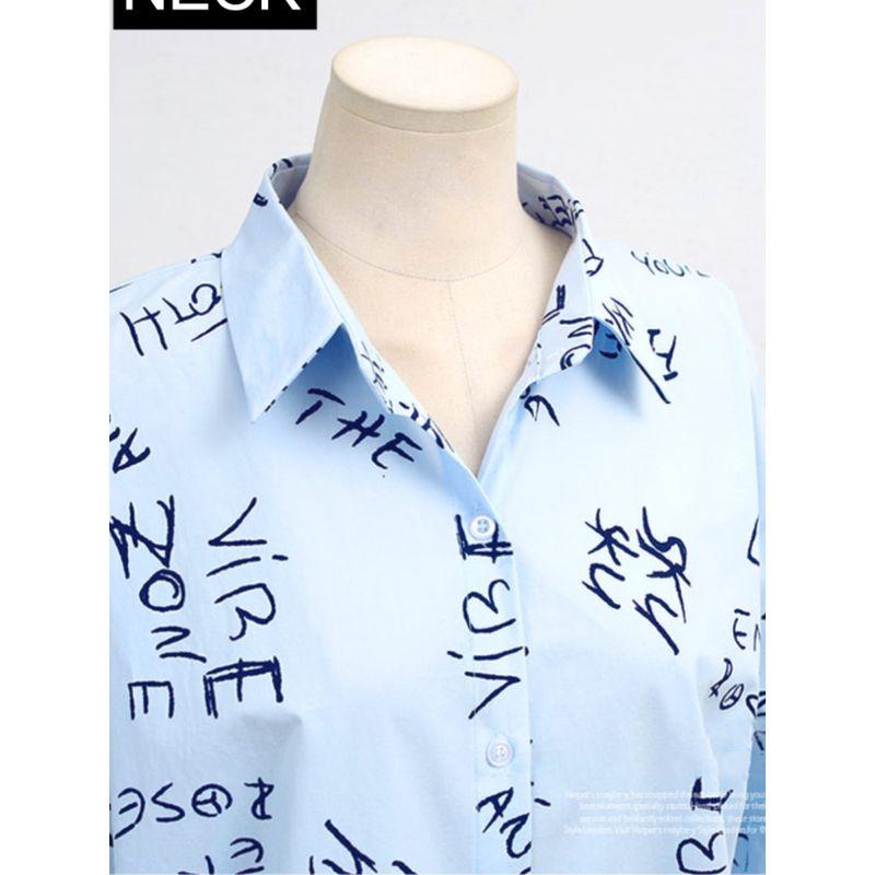 Spring New Arrival Plus Size Women's Clothing Fashion Style Loose Thin Looking Cool Fashion Long Sleeve Letter Print Shirt Street