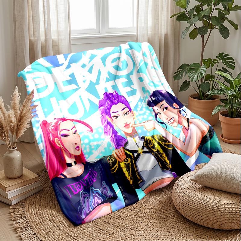Kpop Demon Hunters Potiskovaná flanelová deka Měkká teplá lehká celoroční deka na pohovku postel kempování domácí dekorace vánoční dárek