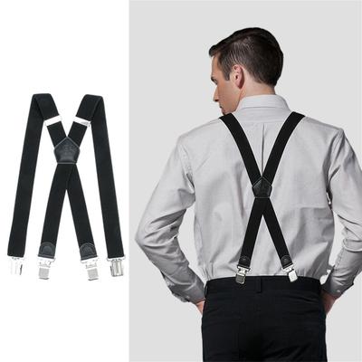Suit Strap Clip Men'S Anti-Drop Four Clip Buckle 3.5Cm Elastic Elastic Adjustment Dress Suspender Belt